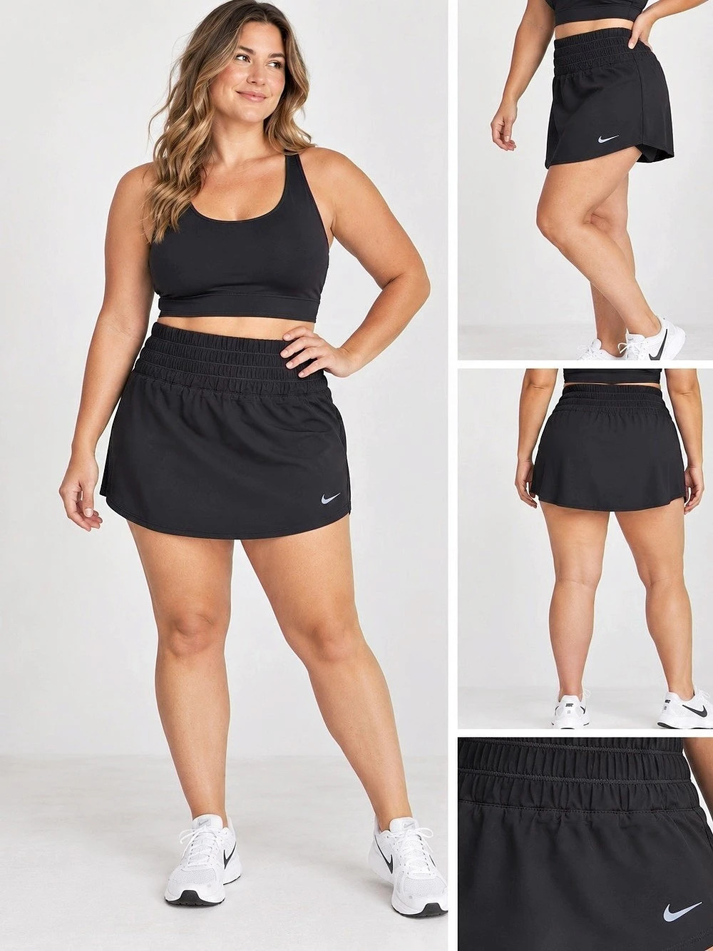 Nike Ultra High-Rise Black Athletic Skort Ruched Waist Tennis Running - XL